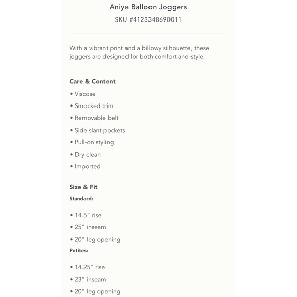 NWT! Anthropologie Anita Balloon Joggers Petite - Picture 15 of 15